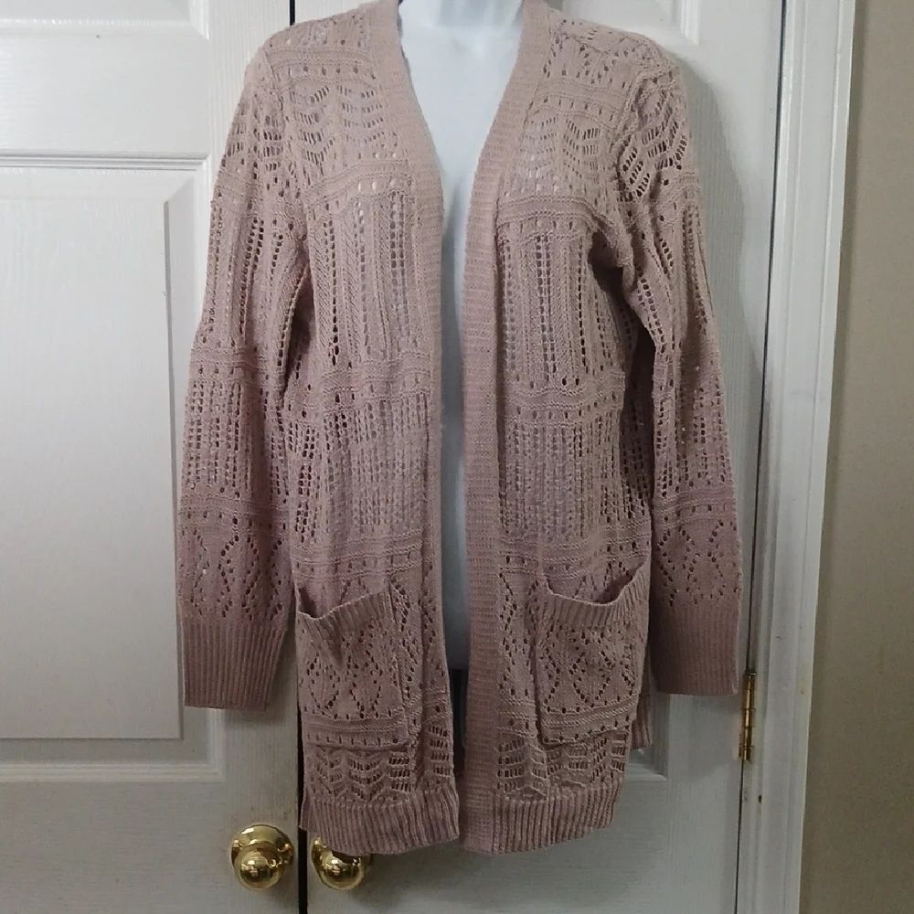 Pink Rose Open Front Mauve Plum Knit Cardigan Sweater Sz M NWT